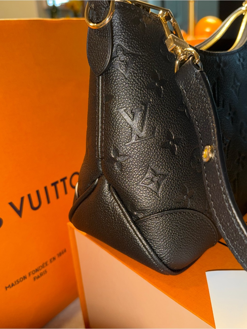 Louis Vuitton Black Embossed Monogram Shoulder Bag with Gold Hardware - Picture 5 of 6